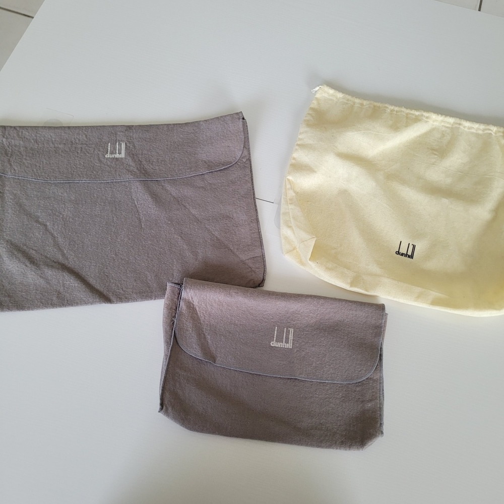 Dunhill Dust Bag Set 3 Pieces Grey Felt Sleeves Cream Drawstring Luxury Storage